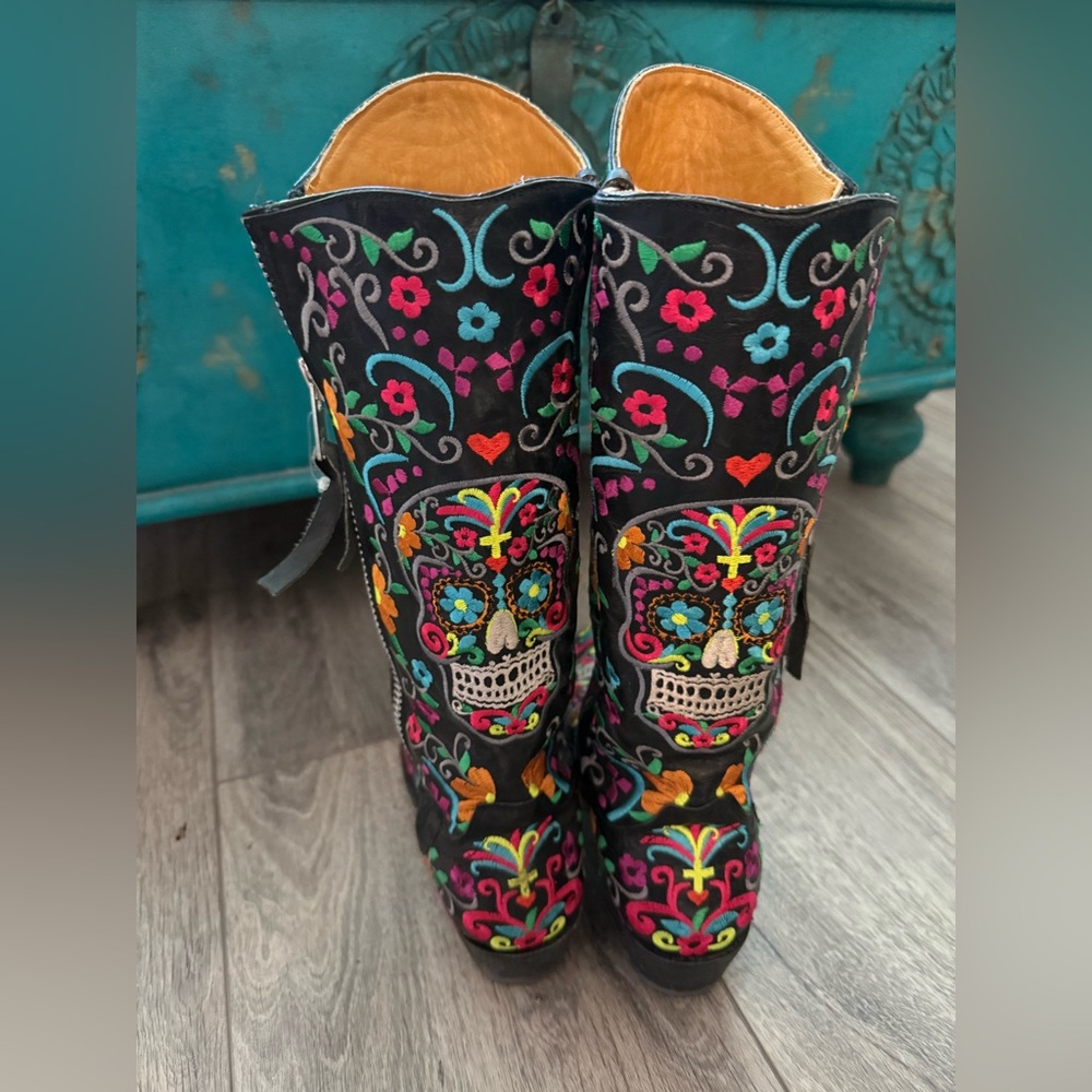 Old Gringo Black Sugar Skull Klak Embroidered Western Cowgirl Boot size 7 - Picture 8 of 8